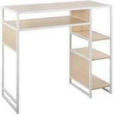 Display Bar Table with Storage in White Metal & Natural Wood